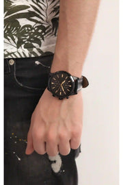 Fossil Goodwin Chronograph Black Dial Black Leather Strap Watch for Men - FS5585
