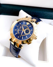 Versace V-Race Multifunction Chronograph Blue Dial Blue Leather Strap Watch For Men - VEBV00219