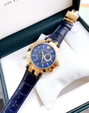 Versace V-Race Multifunction Chronograph Blue Dial Blue Leather Strap Watch For Men - VEBV00219