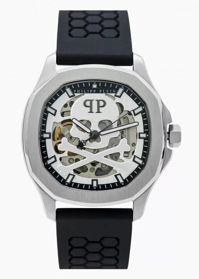 Philipp Plein High-Conic Automatic Silver Dial Black Silicone Strap Watch For Men- PWRAA0123