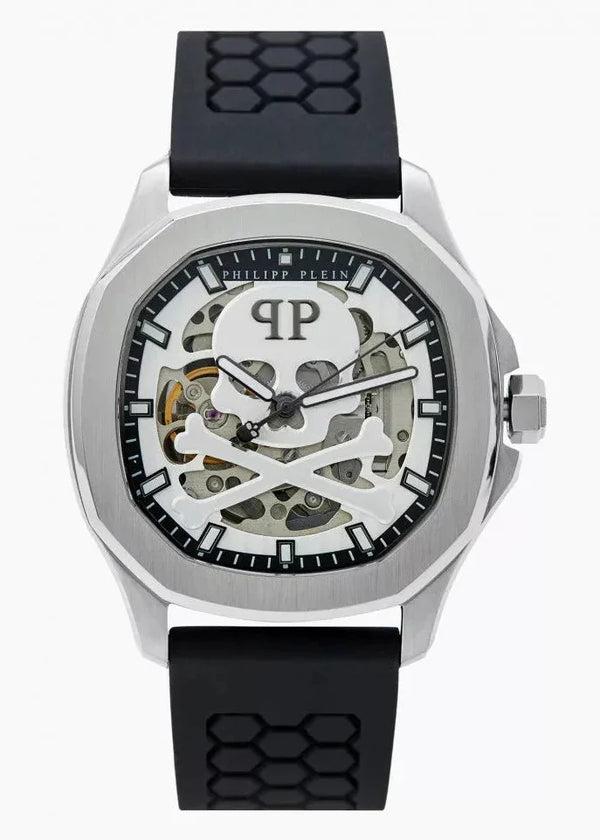 Philipp Plein High-Conic Automatic Silver Dial Black Silicone Strap Watch For Men- PWRAA0123