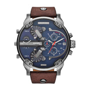 Diesel Mr Daddy Chronograph Blue Dial Brown Leather Strap Watch For Men - DZ7314