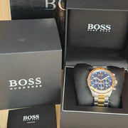 Hugo Boss Hero Chronograph Blue Dial Two Tone Steel Strap Watch for Men - 1513767