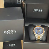 Hugo Boss Hero Chronograph Blue Dial Two Tone Steel Strap Watch for Men - 1513767