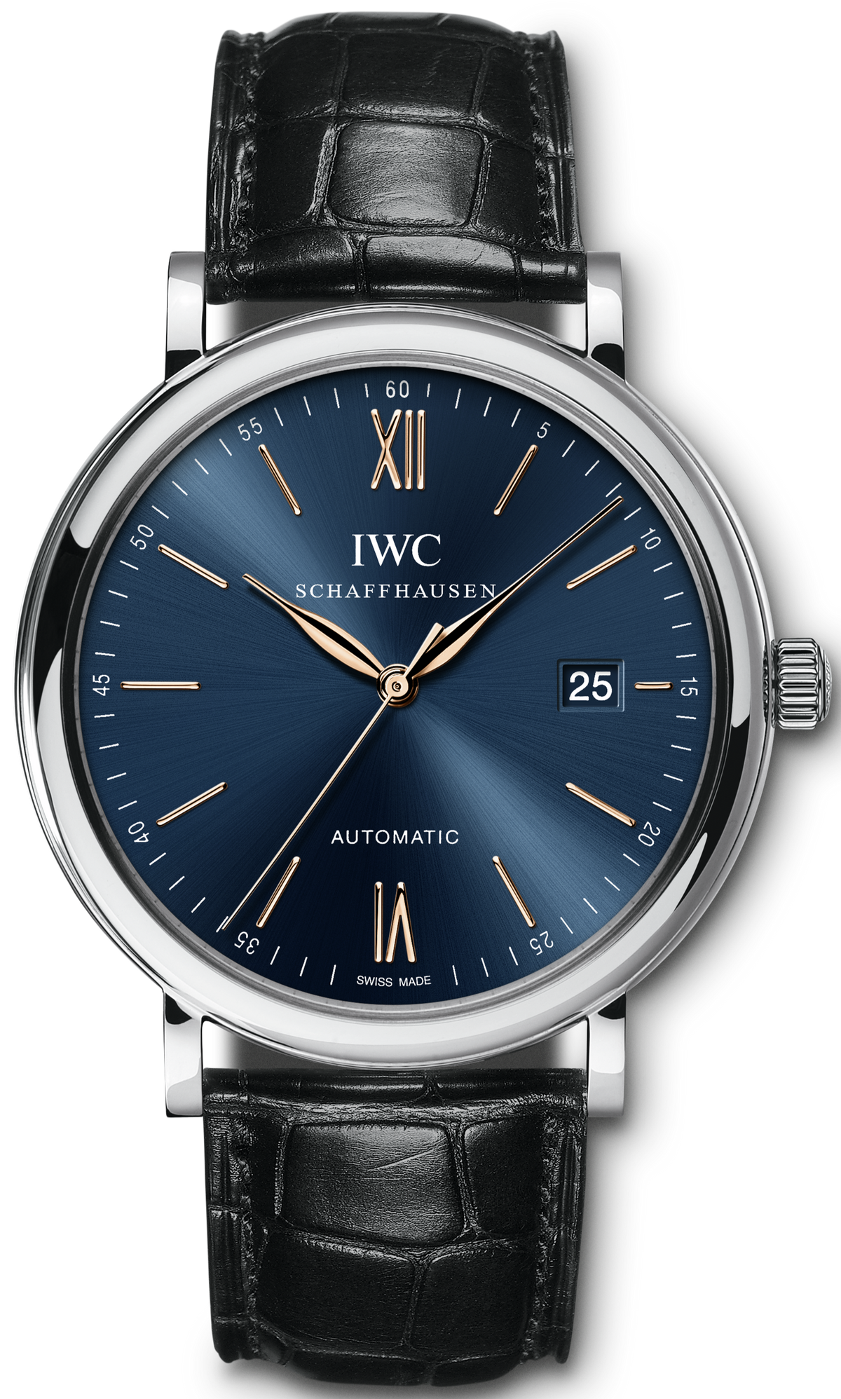 IWC Portofino Automatic Blue Dial Black Leather Strap Watch for Men - IW356523
