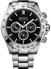 Hugo Boss Ikon Chronograph Black Dial Silver Steel Strap Watch for Men - 1512965