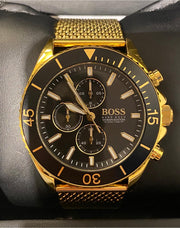 Hugo Boss Ocean Edition Chronograph Black Dial Gold Mesh Bracelet Watch for Men - 1513703
