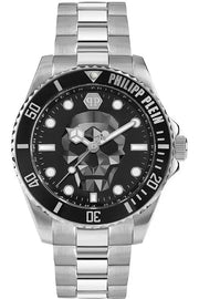 Philipp Plein The $kull Diver Black Dial Silver Steel Strap Watch For Men- PWOAA0522