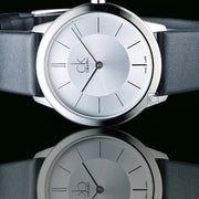 Calvin Klein Minimalist White Dial Black Leather Strap Watch for Men - K3M211C6
