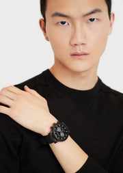 Emporio Armani Luigi Analog Black Dial Black Leather Strap Watch For Men - AR11450