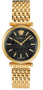 Versace V-Twist Black Dial Gold Mesh Bracelet Watch for Women - VELS00819