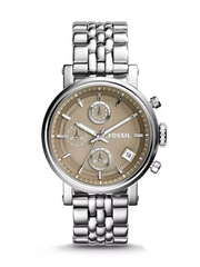 Fossil Boyfriend Chronograph Brown Dial Silver Steel Strap Watch for Women - ES3747