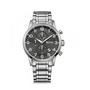Hugo Boss Aeroliner Chronograph Black Dial Silver Steel Strap Watch for Men - 1513181