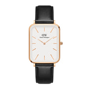 Daniel Wellington Quadro White Dial Black Leather Strap Watch For Women - DW00100450