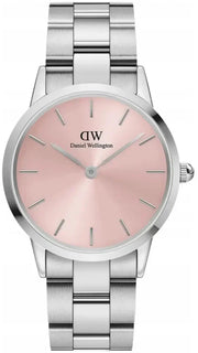 Daniel Wellington Iconic Pink Dial Silver Steel Strap Watch For Women - DW00100329