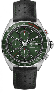 Tag Heuer Formula 1 Calibre 16 Automatic Chronograph Green Dial Black Leather Strap Watch for Men - CAZ2016.FC6473