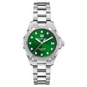 Tag Heuer Aquaracer Diamonds Emerald Green Dial Silver Steel Strap Watch for Women - WBD1316.BA0740