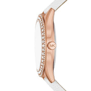 Michael Kors Harlowe Analog Rose Gold Dial White Leather Strap Watch For Women - MK2989
