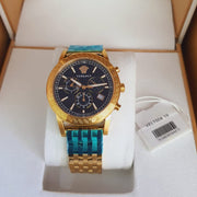Versace Sport Tech Chronograph Black Dial Gold Steel Strap Watch for Men - VELT00419