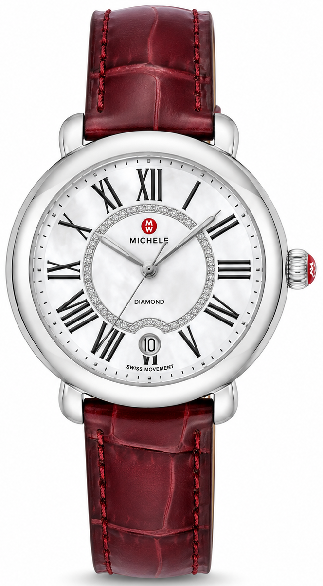 Michele Serein Mother of Pearl Dial Red Leather Strap Watch For Women - MWW21B000023