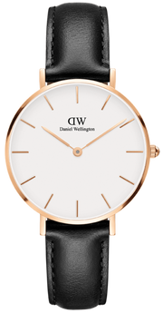 Daniel Wellington Petite Sheffield White Dial Black Leather Strap Watch For Women - DW00100174