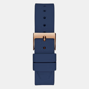 Guess Multifunction Crystals Rose Gold Dial Blue Rubber Strap Watch For Women - GW0439L4