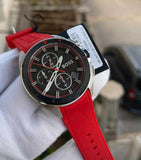 Hugo Boss Volane Chronograph Black Dial Red Rubber Strap Watch for Men - 1513959