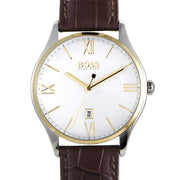 Hugo Boss Classic White Dial Brown Leather Strap Watch for Men - 1513486