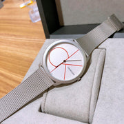 Calvin Klein Minimal White Dial Silver Mesh Bracelet Watch for Women - K3M52152