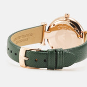 Emporio Armani Pro Planet Analog Silver Dial Green Leather Strap Watch For Women - AR11517