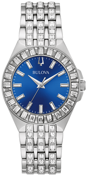 Bulova Phantom Baguette Crystal Blue Dial Silver Steel Strap Watch for Men - 96A254