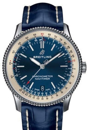 Breitling Navitimer Automatic 38mm Blue Dial Blue Leather Strap Mens Watch - A17325211C1P1
