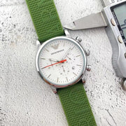Emporio Armani Chronograph White Dial Green Rubber Strap Watch For Men - AR11022