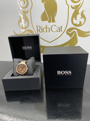 Hugo Boss Symphony Brown Dial Gold Steel Strap Watch for Women - 1502422