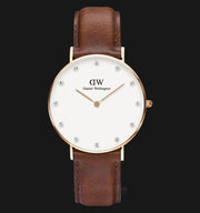 Daniel Wellington Classy St Mawes White Dial Brown Leather Strap Watch For Women - DW00100075
