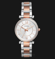 Fossil Carlie Silver Dial Two Tone Steel Strap Watch for Women - ES4342
