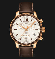 Tissot Quickster Chronograph White Dial Brown Leather Strap Watch For Men - T095.417.36.037.02