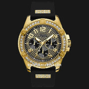 Guess Frontier Crystals Black Dial Black Silicone Strap Watch For Men - W1132G1