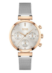 Hugo Boss Flawless Chronograph Silver Dial Silver Mesh Bracelet Watch for Women -1502551