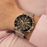 Hugo Boss Ocean Edition Chronograph Black Dial Gold Mesh Bracelet Watch for Men - 1513703