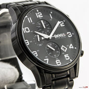 Hugo Boss Aeroliner Chronograph Black Dial Black Steel Strap Watch for Men - 1513180
