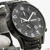 Hugo Boss Aeroliner Chronograph Black Dial Black Steel Strap Watch for Men - 1513180