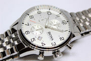 Hugo Boss Aeroliner Chronograph Quartz White Dial Silver Steel Strap Watch For Men - HB1512445