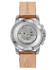 Fossil Grant Sport Automatic Skeleton Blue Dial Brown Leather Strap Watch for Men - ME3140
