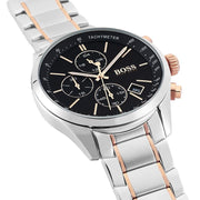 Hugo Boss Grand Prix Chronograph Black Dial Two Tone Steel Strap Watch for Men - 1513473