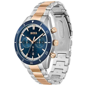 Hugo Boss Santiago Chronograph Blue Dial Two Tone Steel Strap Watch for Men - 1513937