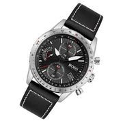 Hugo Boss Aero Chronograph Black Dial Black Leather Strap Watch for Men - 1513770