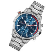 Hugo Boss Globetrotter Chronograph Blue Dial Silver Steel Strap Watch for Men - 1513823