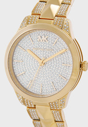 Michael Kors Runway Mercer Crystals Silver Dial Gold Steel Strap Watch For Women - MK6715