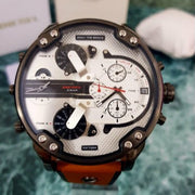 Diesel Mr. Daddy 2.0 Chronograph Silver Dial Brown Leather Strap Watch For Men - DZ7394